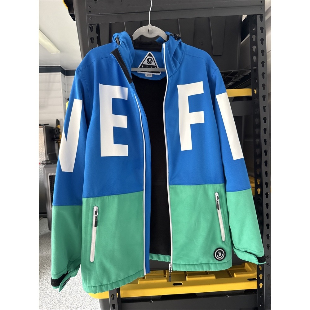 Neff Men's Small Snowboard Jacket Blue Teal Hooded Vented Softshell Outerwear